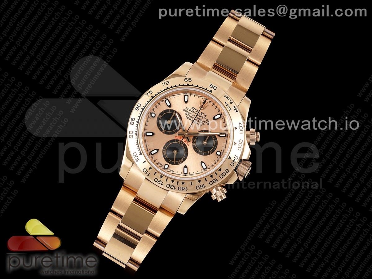 Daytona 116505 RG OMF RG/Quadrante nero su bracciale RG A7750 (Movimento sottile)