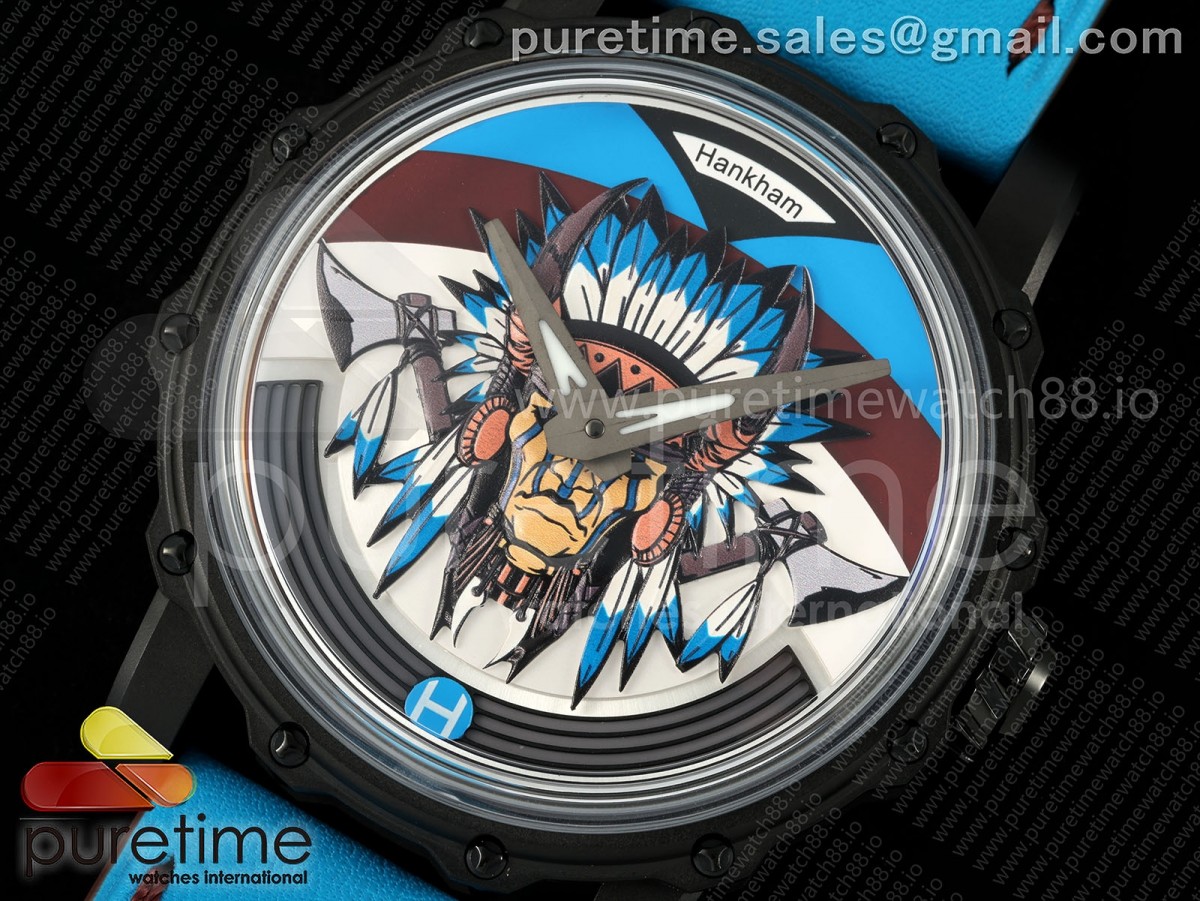 Hankham PVD Indians Dial on Blue Leather Strap MIYOTA 8215